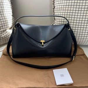 TOTEME T-Lock textured leather shoulder bag, black